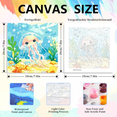Aestalrcus Paint by Numbers Kit for Kids with Frame, Jellyfish, 8x8 Inch - color: style-17