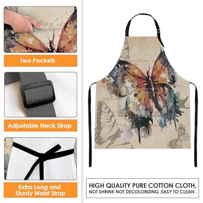 2 PC Aprons Stripe Durable Adjustable Bib with Pockets Apron for Women Men Lovers Chef Home Kitchen Cooking Garden - color: Brown Green