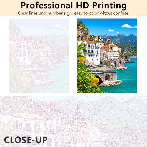 TUMOVO Paint by Numbers for Adults Beautiful View of Amalfi Oil Painting Paint by Numbers for Beginners Lemons in the Foreground Italy Paint by Numbers Kit DIY Oil Painting Children s Crafts Framed - color: Amalfi-F
