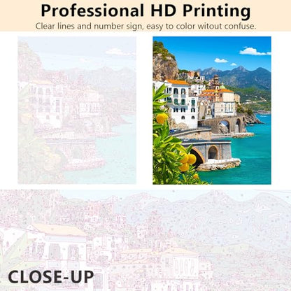 TUMOVO Paint by Numbers for Adults Beautiful View of Amalfi Oil Painting Paint by Numbers for Beginners Lemons in the Foreground Italy Paint by Numbers Kit DIY Oil Painting Children s Crafts Framed - color: Amalfi-F
