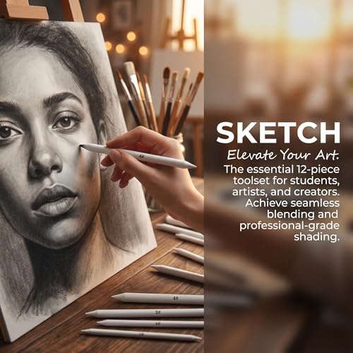 6 Pack Blending Stumps and Tortillions for Drawing, Sketch Paper Smudge Sticks, Assorted Size Blending Tools for Student Sketching, Shading, Charcoal and Pencil Art