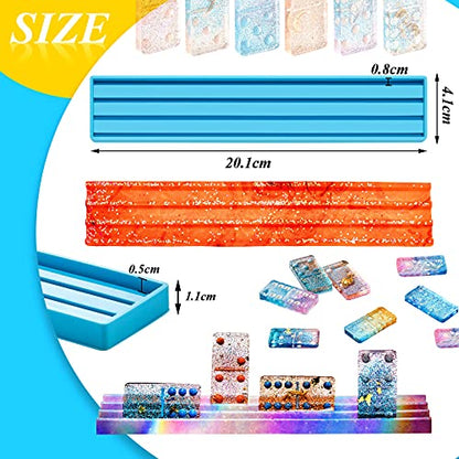 Patelai Resin Domino Mold Silicone 3D Domino Box Mold Epoxy Resin Tile Racks Molds for Epoxy, Clay, Soap, Candle DIY Crafts Making, Blue (Pack of 3) - size: 8.27 inches (L) x 1.57 inches (W) (Pack of 3)