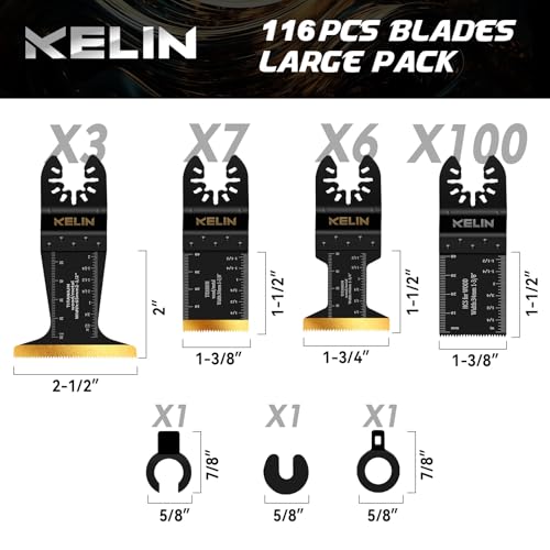KELIN 116pcs Titanium Oscillating Tool Blades, Universal Multitool Blades - size: 116 PCS
