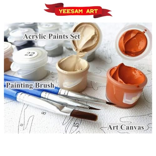 YEESAM ART Paint by Numbers for Adults, Water Lilies by Monet Flowers16x20 Inch Linen Canvas Acrylic DIY Number Painting Kits Wall Art Decor Gifts (Without Frame) - color: Water lily, style: Without Frame