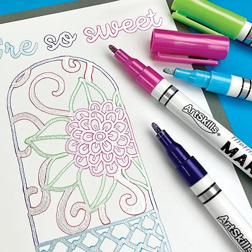 ArtSkills Metallic Markers with Color Outline, Permanent Metallic Outline Shimmer Markers, 6 pc