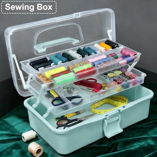 DUOFIRE 13in 3-Layer Craft Organizers Storage Sewing Box with Handle Blue - size: 3-Layer Box - Blue | 1 Pack