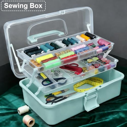 DUOFIRE 13in 3-Layer Craft Organizers Storage Sewing Box with Handle Blue - size: 3-Layer Box - Blue | 1 Pack