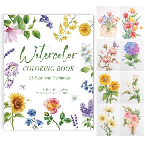 Watercolor Workbook for Adults, 25 Floral Projects, 8.5 x 11 in