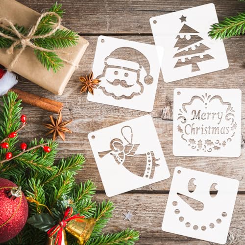 50 PCS Christmas Painting Stencils Reusable Christmas Stencils for Painting on Wood Rocks Canvas Fabric Glass Pottery 4x4 Inch - color: Christmas Stencils
