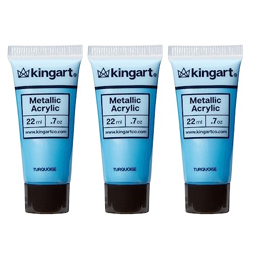 KINGART PRO Artist Quality METALLIC TURQUOISE Acrylic Paint, 22ml (0.74oz) Tubes, 3 Pack - Set (66ml Total), Metallic Turquoise