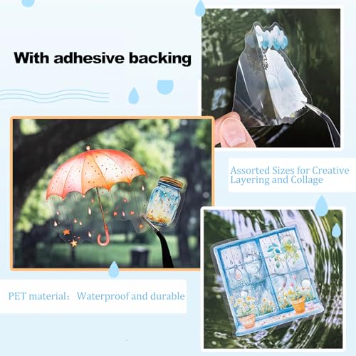 Rain Shelter Animals PET Stickers – 90PCS Whimsical Stickers with Watercolor Animal Designs for Scrapbook, Journal, DIY Crafts, Waterproof - color: Rainy Day Pals