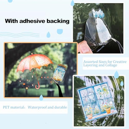 Rain Shelter Animals PET Stickers – 90PCS Whimsical Stickers with Watercolor Animal Designs for Scrapbook, Journal, DIY Crafts, Waterproof - color: Rainy Day Pals