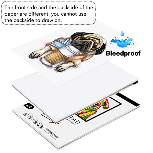 Bianyo Bleedproof Marker Paper Pad, A4(8.27"X11.69"), 50 Sheets/Pad, Pack of 2 Pads, 18 LB / 70 GSM, Glue-Bound, 100% Cotton, White, Ideal for Use with Markers and Ink Mediums - size: A4(8.27*11.69"), 100 sheets