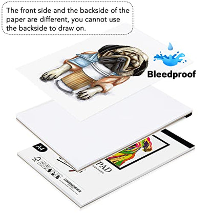 Bianyo Bleedproof Marker Paper Pad, A4(8.27"X11.69"), 50 Sheets, 18 LB / 70 GSM, Glue-Bound, 100% Cotton, White, Ideal for Use with Markers and Ink Mediums - size: A4(8.27*11.69"), 50 sheets