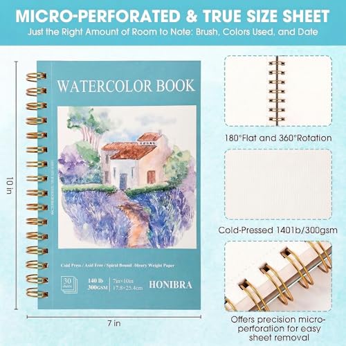 2 Pack 7" x 10" Watercolor Paper Pad, 30 Sheets (140lb/300gsm), Premium Cold Press Watercolor Sketchbook for Artists – Ideal for Classroom Art Finger Painting, and Mixed Media - size: 7”×10“(2pack)