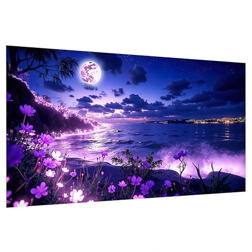 JOOZ Large Diamond Art Kits for Adults DIY 5D Moon Diamond Painting Kits Full Drill Moonlight Beach Diamond Art Painting Gem Painting Kits for Gift Home Wall Decor 27.5x15.7 Inch - color: Moon 044