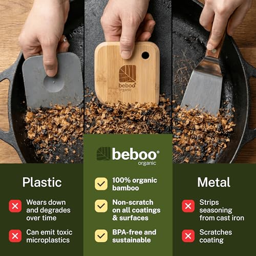 Bamboo Pot and Pan Scraper Set (3 Pcs) – Non-Scratch Cast Iron Cleaner & Dish Scraping Tool
