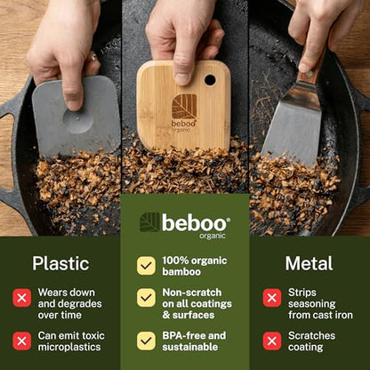 Bamboo Pot and Pan Scraper Set (3 Pcs) – Non-Scratch Cast Iron Cleaner & Dish Scraping Tool