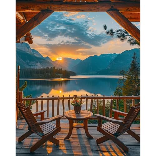 Sunset Paint by Numbers Kit for Adults Beginner, Mountain Lake Landscape Adult Paint by Number Kits on Canvas Without Frame, Acrylic Painting by Numbers for Home Decor Gift 16” W x 20”L - color: LOP0307, size: Frameless
