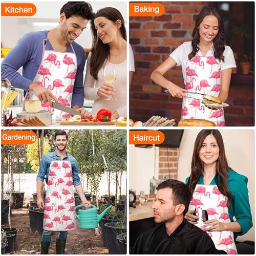 Apron with 2 Pockets,Kitchen Chef Artist Aprons for Cooking Gardening Baking Painting, Waterproof Apron 33" x 27" - color: Flamingo