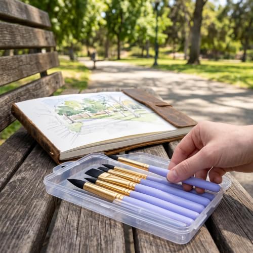 6-piece Mini Travel Watercolor Brush Set ，Oil or Acrylic Painting（Purple）