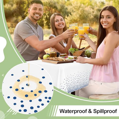3 Packs Dot Disposable Table Cloth, 54 x 108 Inch Waterproof Plastic Tablecloth, Rectangle Navy Dots in White Table Covers for Picnic, Birthday, Party and Back to School - color: Navy in White, size: 54" x 108"