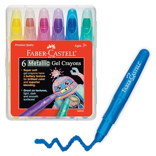 Faber-Castell Metallic Gel Crayons: 6 Vibrant Gel Crayons in Durable Storage Case: Twistable Art Supplies for Toddler Coloring, Kids Drawing and Arts and Crafts for Ages 3-4+ - style: 6 Metallic Colors