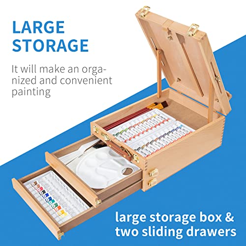 Falling in Art Beechwood Tabletop Easel Box | Sketchbox Table Easel with Storage Drawers, Portable Desktop Drawing Easel for Beginners and Professionals