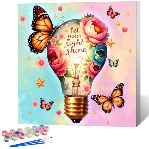 Framed Paint by Numbers Kit for Adults, Butterfly Floral Decor 10x10 Inch - color: OPFUS2512-10
