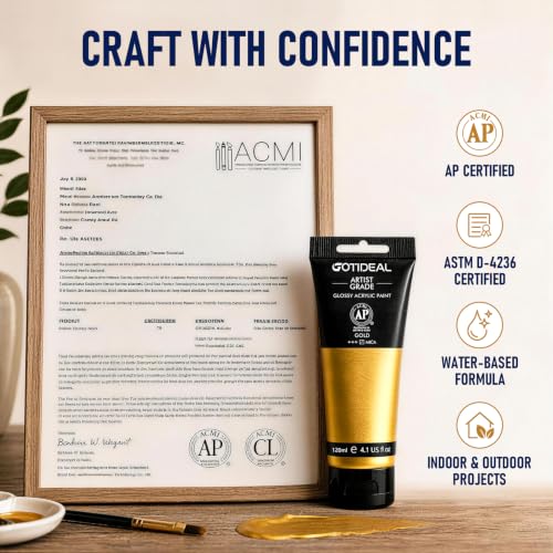 GOTIDEAL Metallic Gold Acrylic Paint Tubes(120ml, 4.1 oz) Gold Leaf Paint | Non Toxic, Non Fading, Rich Pigments,for Painters, Adults & Kids,Ideal for Canvas Wood Clay Fabric Ceramic Craft Supplies - color: Gold, style: Metallic