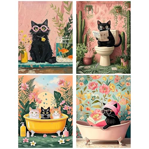 mrpwnle 4 Pack Cat Diamond Art Kits for Adults, Black Cat Diamond Painting - color: 4 Pack Black Cat, size: 11.8x15.7in(30x40cm)