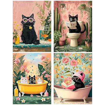 mrpwnle 4 Pack Cat Diamond Art Kits for Adults, Black Cat Diamond Painting - color: 4 Pack Black Cat, size: 11.8x15.7in(30x40cm)