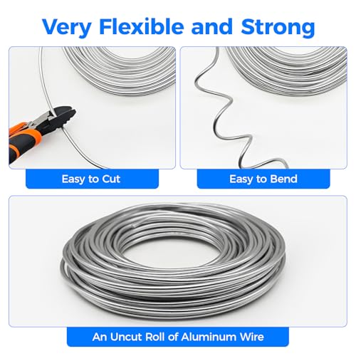 55FT 9 Gauge(3mm) Flexible Craft Wire, Aluminum Armature Wire for Plants | Strong, Bendable Wire for Crafting, Wire Wrapping, Floral, Sculpting, Doll Making, Modelling, Bonsai Tree, Anti-Rust, Silver