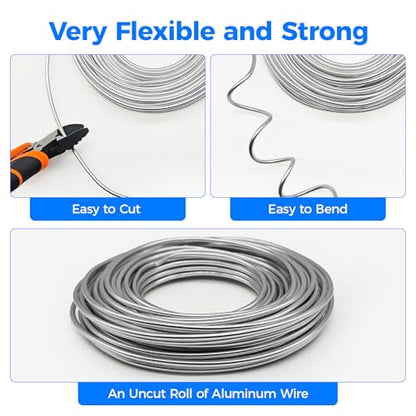 55FT 9 Gauge(3mm) Flexible Craft Wire, Aluminum Armature Wire for Plants | Strong, Bendable Wire for Crafting, Wire Wrapping, Floral, Sculpting, Doll Making, Modelling, Bonsai Tree, Anti-Rust, Silver