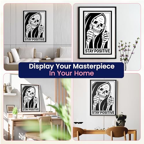 Modern Merch 'Stay Positive' Halloween Diamond Art Kits for Adults Scary Skeleton Diamond Painting Kits for Adults, Motivational Quote Cross Stitch Gem Art, Round Drill 12x16 DIY Black and White Art - color: Stay Positive