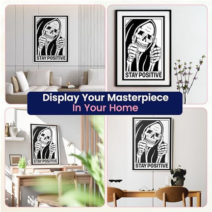 Modern Merch 'Stay Positive' Halloween Diamond Art Kits for Adults Scary Skeleton Diamond Painting Kits for Adults, Motivational Quote Cross Stitch Gem Art, Round Drill 12x16 DIY Black and White Art - color: Stay Positive
