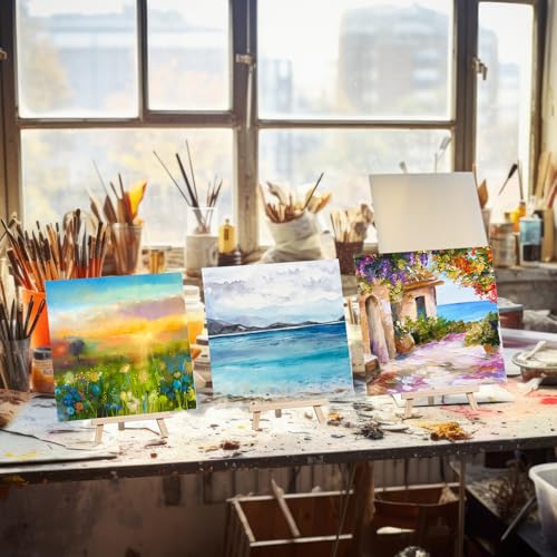 Motimind 36 Pcs 8 x 8 Mini Canvas and 8" Easel Set Bulk for Paint Party | Painting Art Crafts for Back to School Classroom Birthday Valentine Christmas Mother's Day End of School Year Gifts - size: 8 x 8 Inch
