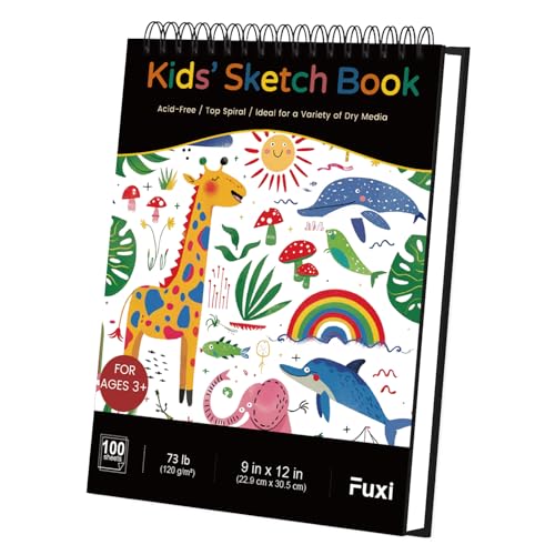 Fuxi Sketch Book for Kids, 9" x 12" Kids Sketch Pad, 100 Sheets_73lb/120gsm - color: Satind Black, size: 9" x 12" (Pack of 1)