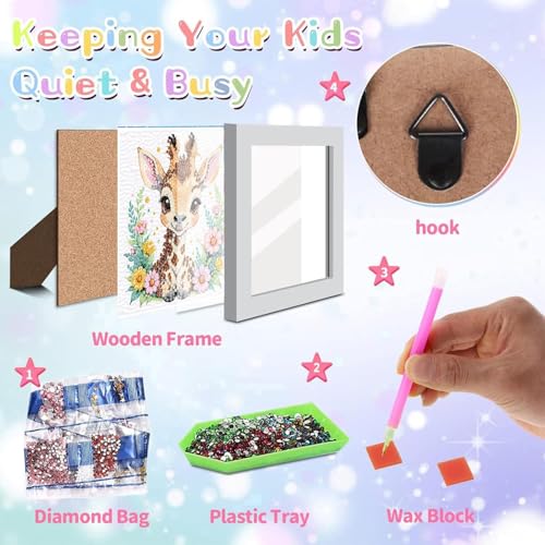 ajepon Giraffe Diamond Art Kits for Kids with Frame - Giraffe Diamond Art for Kids Ages 8-12, Animal Gem Painting Kits for Kid with Beautiful Package for Gift Home Wall Decor (7x7inch) - color: CC436