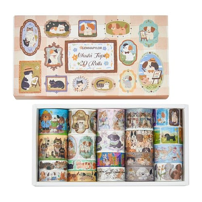 Cat & Dog Washi Tapes Set 20 Rolls, Cute Decorative Masking Tape for Junk Journal, Scrapbooking Supplies, DIY Crafting Supplies - style: Cat & Dog