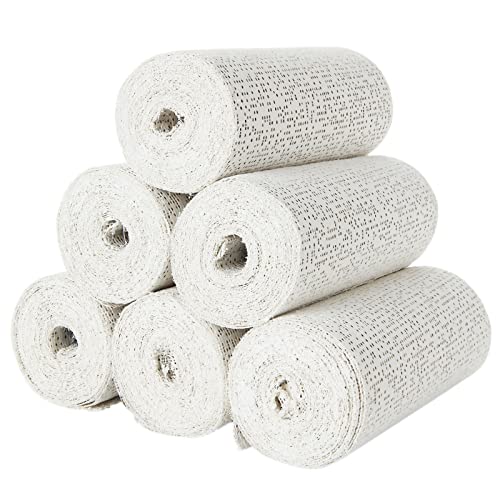 6 Pack Plaster Gauze Bandage for Hobby Craft, Each Roll 6” x 180” Plaster Cloth Rolls Bulk, Cloth Gauze Bandage for Masks, Scenery, Belly Cast (6 Inch x 15Ft/ 5yd)