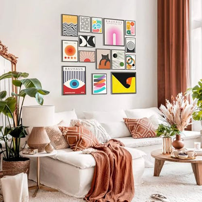 MAZUKO 15 Pcs Unframed Bauhaus Mid Century Art - Modern Boho Decor - color: Boho Eclectic 1