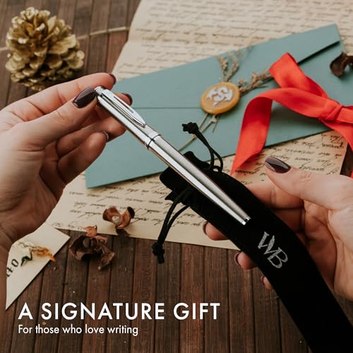 Wordsworth & Black Luxury Fountain Pen Set for Writing, Medium Nib, Silver | Gift for Men & Women, Brass Body, German Iridium, Calligraphy, Converter + 24 Ink Cartridges, Refillable, Leak-Free - color: Silver Chrome, style: Medium Nib