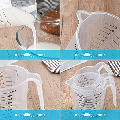 Plastic Measuring Cup,3 Pack 4/2/1 Cup Clear Measuring Cups,Stackable Heat-resistant Cup Set with Handle Grip and Spout for Baking,Powder,Liquid