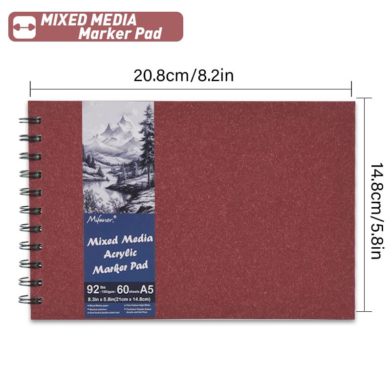 5.8" x 8.3" Mixed Media Sketch Book,Spiral Bound Hardcover Sketchbook,60 Sheets 92lb/150gsm Neutral White Acid Free Paper,Art Journal Sketchbook for Drawing Writing Sketching Illustration,Wine Red - color: Bright White-Wine Red