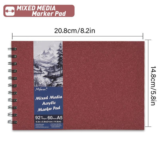 5.8" x 8.3" Mixed Media Sketch Book,Spiral Bound Hardcover Sketchbook,60 Sheets 92lb/150gsm Neutral White Acid Free Paper,Art Journal Sketchbook for Drawing Writing Sketching Illustration,Wine Red - color: Bright White-Wine Red