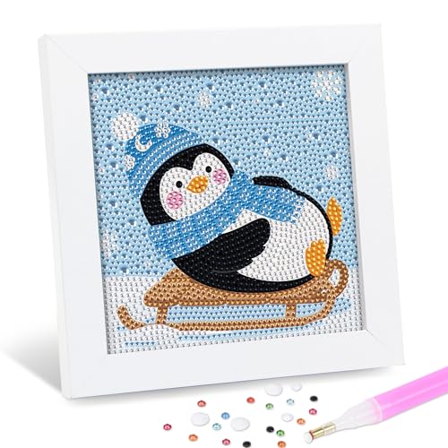 Leixonl Diamond Art Kits for Kids with Framed (7 in) Cartoon Animals DIY Gem Art Painting - Arts & Crafts Gifts for Beginners & Teens (Penguin) - color: Penguin