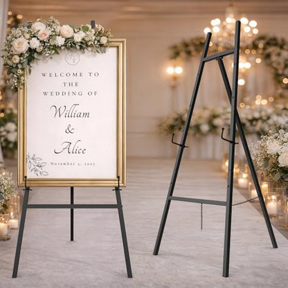 Easel Stand for Sign, Black Metal Display Easel for Wedding & Posters | 4-Tier Art Easel with Adjustable Chain, Heavy Duty, 47 Inch Height, Detachable Design, Easy to Store & Installation