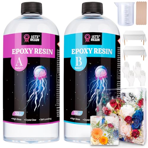 LET'S RESIN 1/2 Gallon Epoxy Resin,Crystal Clear Resin Epoxy Kit for Crafts | Bubble Free Casting Resin, 2 Part Resin and Hardener for DIY Art, Jewelry Making, Coasters, for Beginners & Pros - size: 64oz