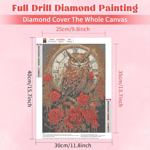 RICUVED Bird Diamond Art Kits, Owl Diamond Art Kits for Adults 5D, Flowers Diamond Art DIY Full Round Drill Gem Dots Art and Crafts for Gift Home Wall Decor 12x16Inch/30x40cm - color: Owl